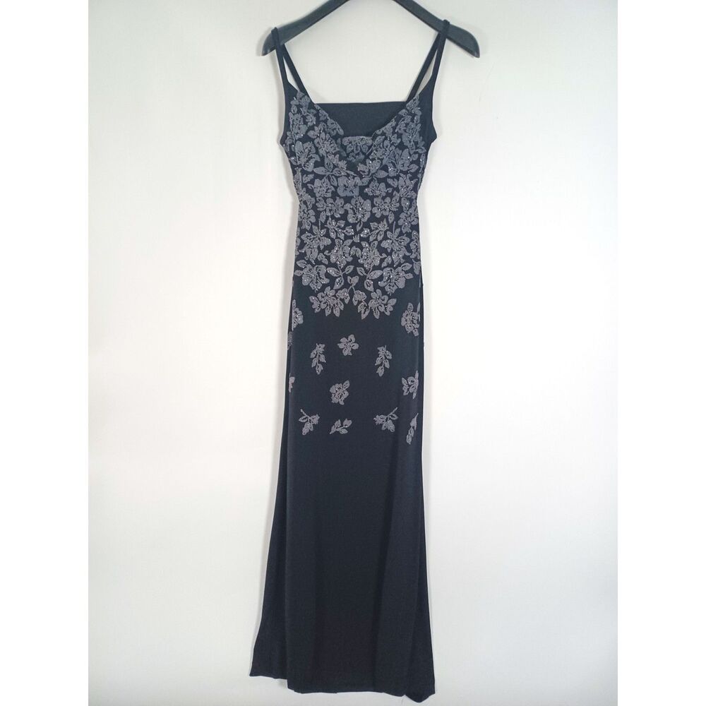 BETSY & ADAM Beaded Cowl Neck Maxi Prom Formal Gown Size 6 Open Back Whimsigoth